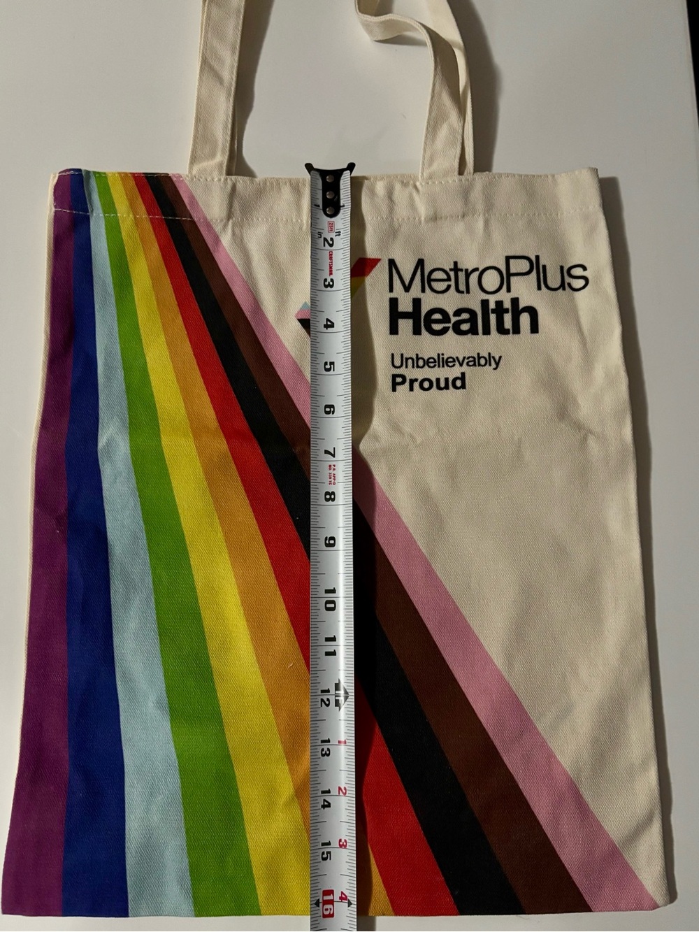 New Metroplus Health Rainbow canvas tote bag.